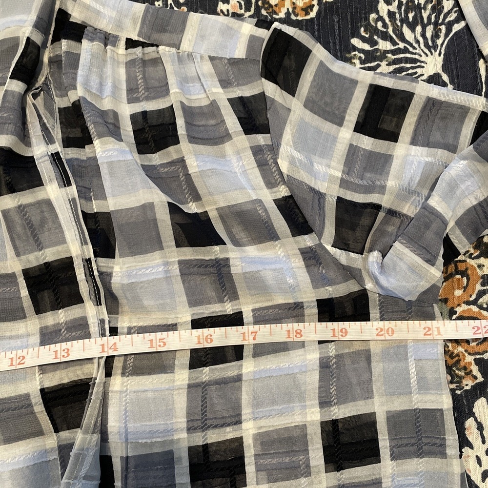 Ann Taylor Sheer Blouse Small Blue Plaid Tie Neck Long Sleeve Office Workwear - Picture 11 of 16